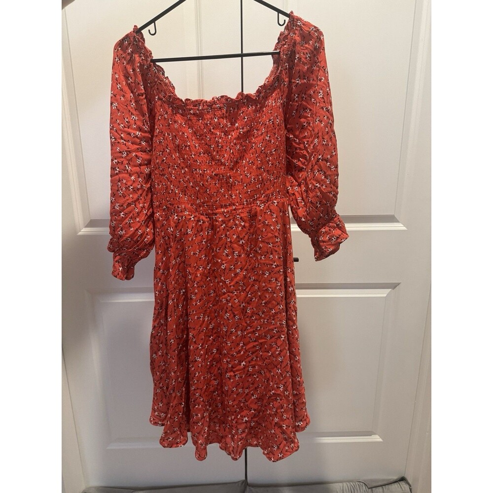 Jodifl Red Floral Smocked Midi Dress M